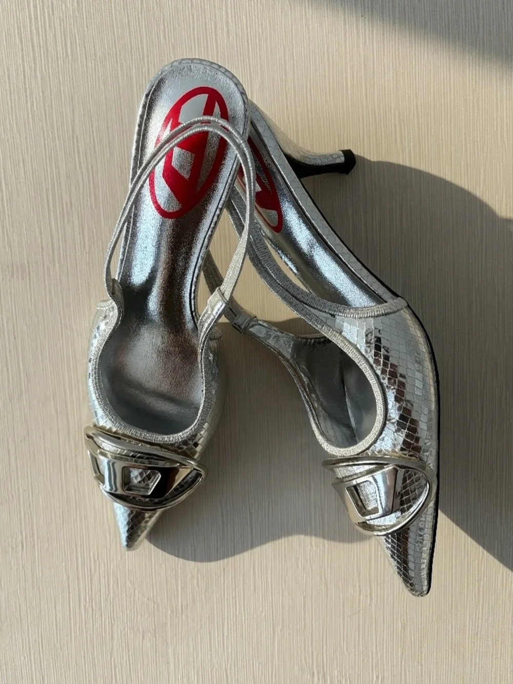 Vintage Diesel Y2K Silver Slingback Heels EU 38